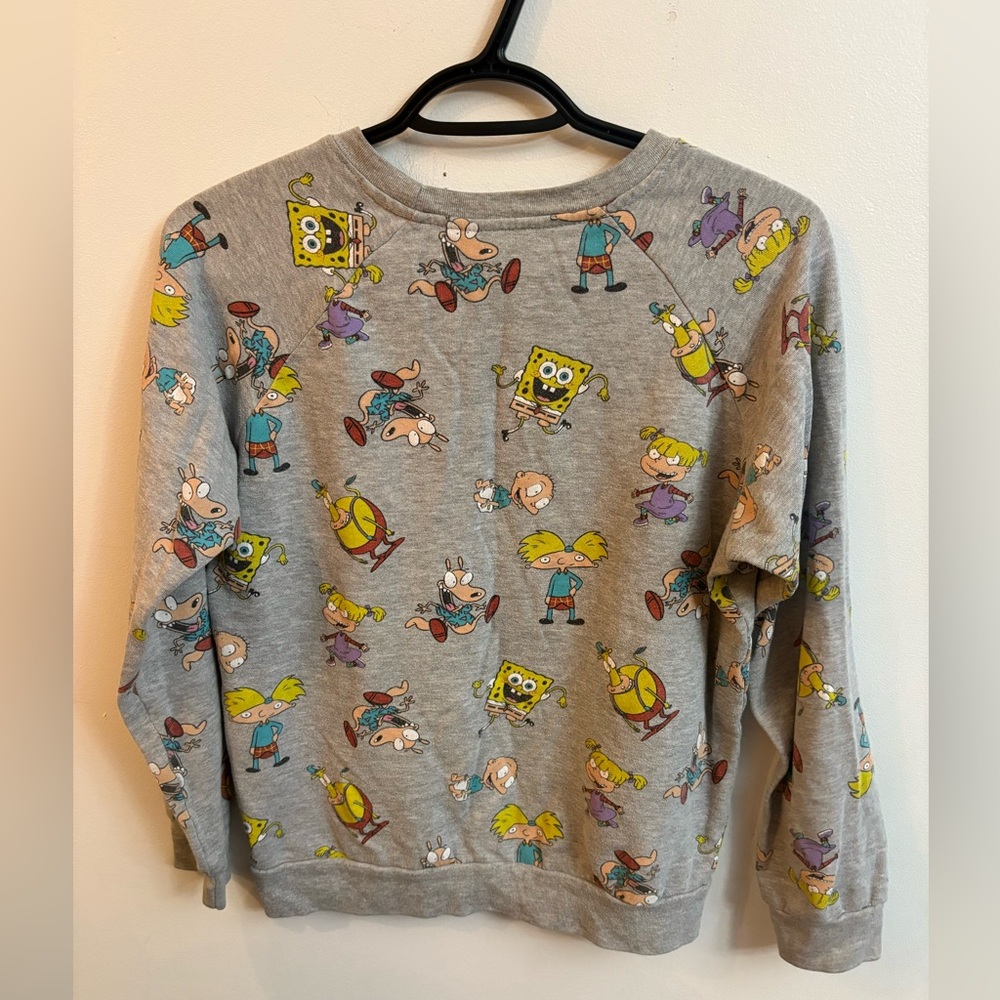 Gray 90s Cartoon Theme Sweatshirt SpongeBob Rocco's Modern Hey Arnold medium - Picture 7 of 8